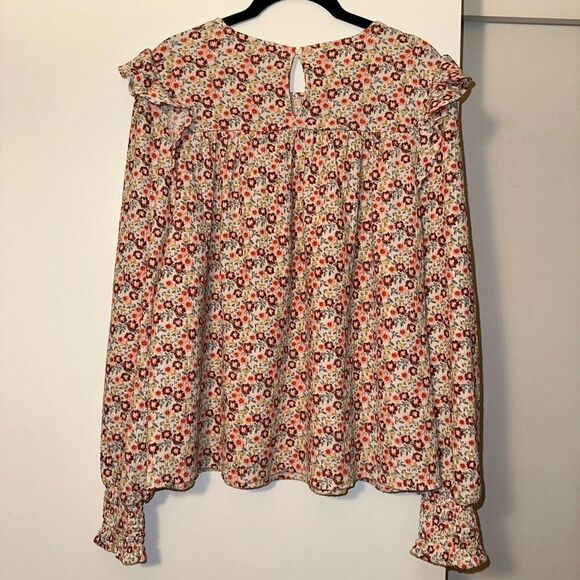 LOFT Women’s Floral Ruffle Boho Long Sleeve Flow Shirt Size Large - Picture 6 of 11